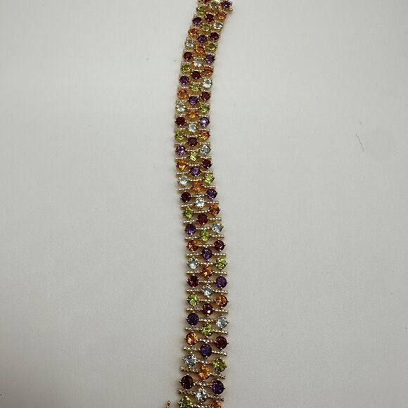 NWOT 7", 18k yellow gold plated over sterling silver multi-gemstone bracelet! - Picture 5 of 12